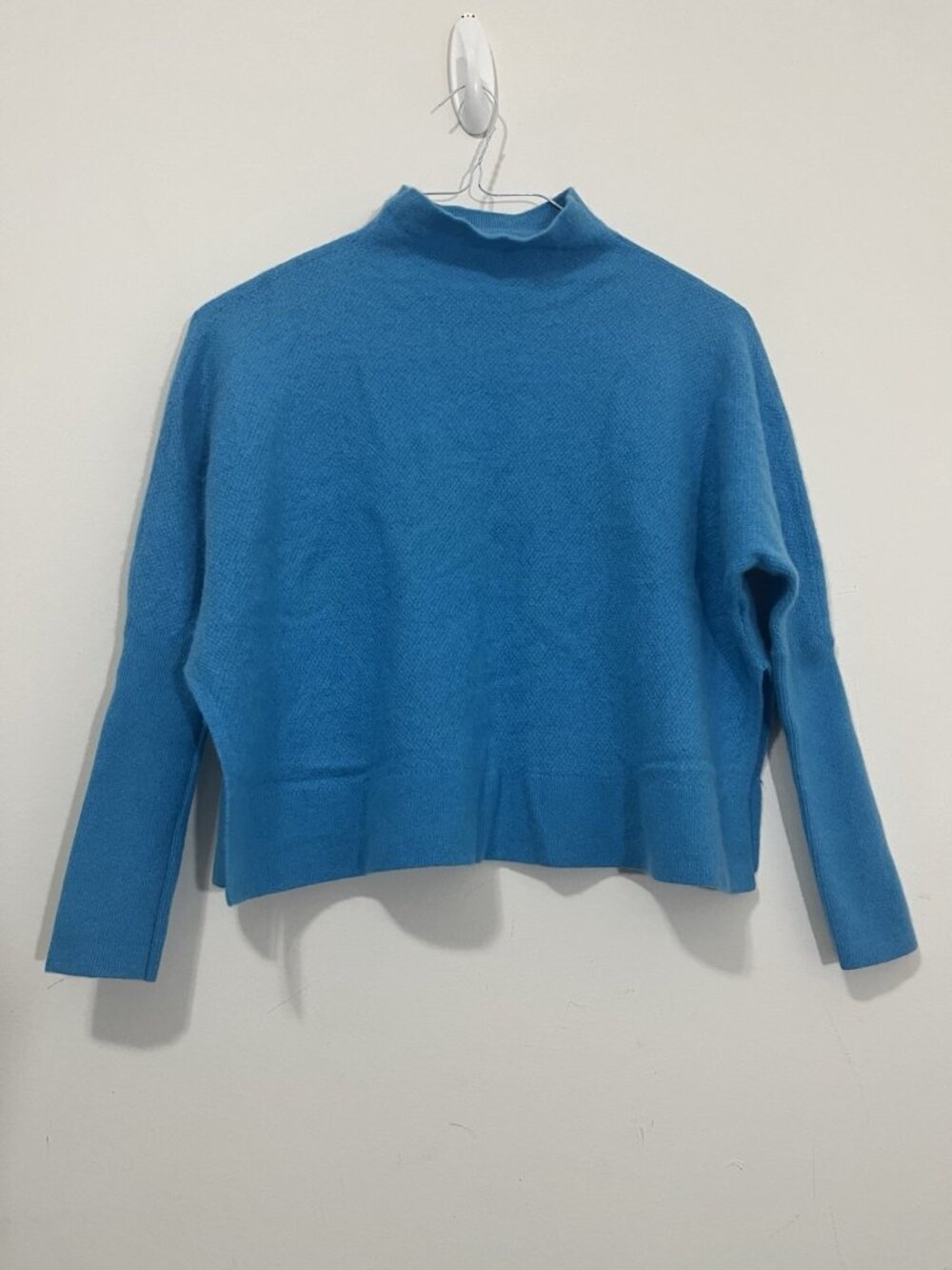 Maeve Anthropologie Cashmere Mock Neck Sweater Turquoise Blue Textured Knit Sz S